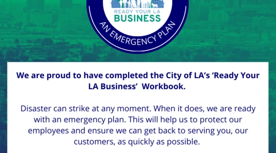 Ready Your LA Business flyer that says that we are proud to have completed the Ready Your LA Business Program.